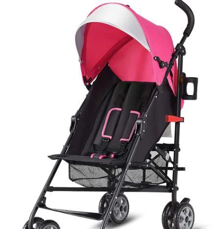 Prevent infants from tipping over with the foldable stroller featuring a 5-point safety harness